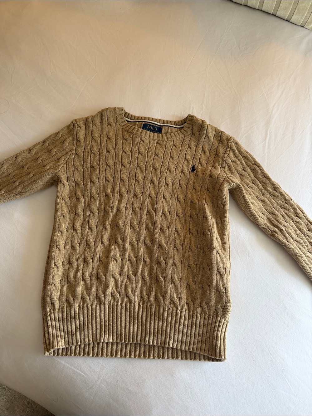 Polo by Ralph Lauren boy’s Cable Knit Crewneck Sweater - Tan